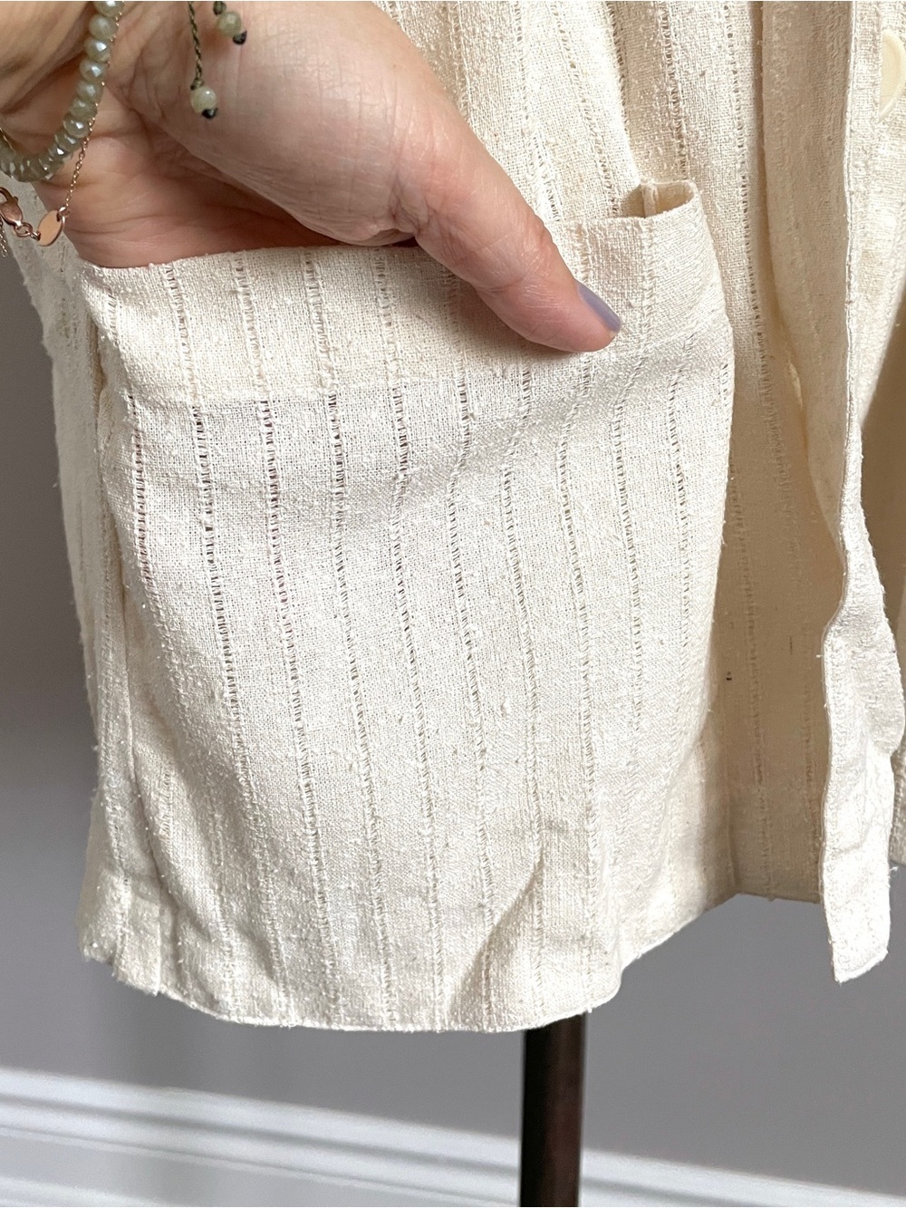 Vintage Raw Silk Short Sleeve Tunic Blouse Shirt - Large - Picture 4 of 11